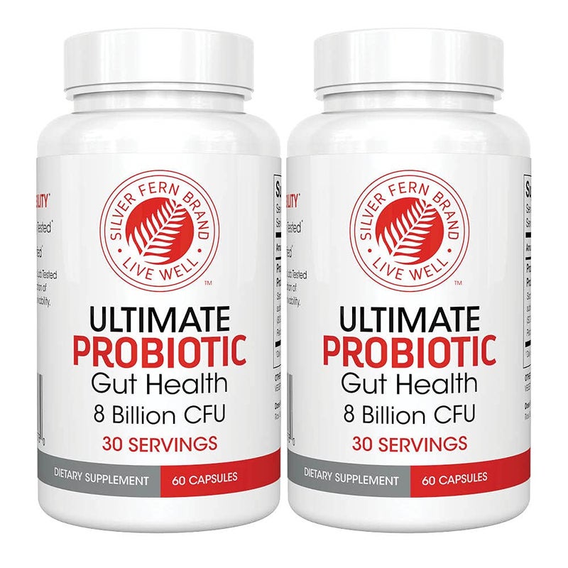 Silver Fern Ultimate Probiotic 2Pack Probiotics for Women Men 8 Billion CFU SporeForming Gut Health Supplement DNA Verified Vegan Probiotic ShelfStable High Survivability 120 Capsules